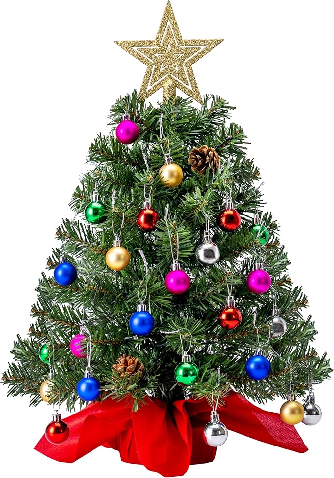 Joiedomi 24"/2FT Prelit Tabletop Christmas Tree with Warm Lights, Holly Berries, Pine Cones for Best Holiday Season Decorations Christmas Decoration Tree Decor for Indoor Xmas Tabletop Decor