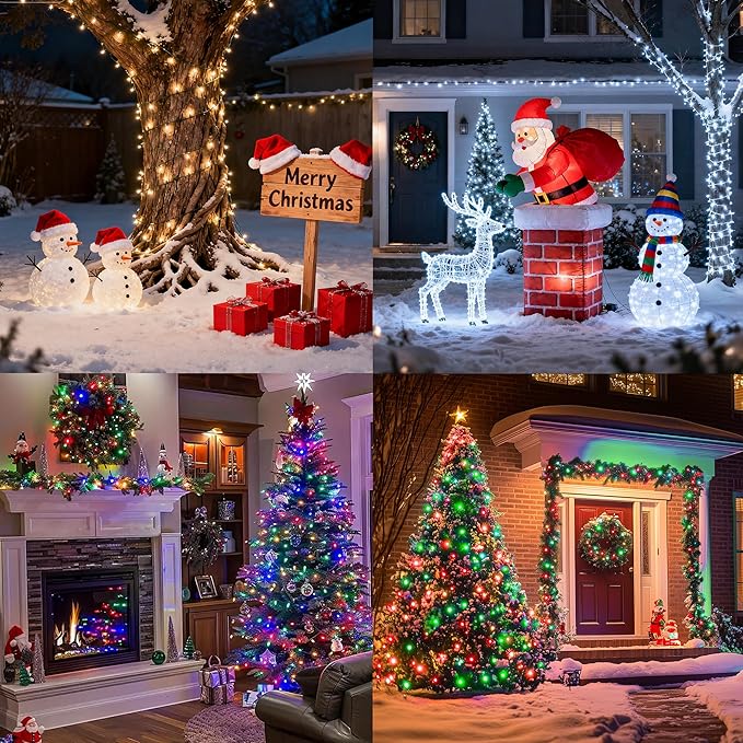 RGB Christmas Lights Outdoor, 98.4FT 300 LED Color Changing String Lights with Remote & Timer, Music Sync Multiple Modes Waterproof Christmas Tree Light for Home Party Holiday Xmas Decoration