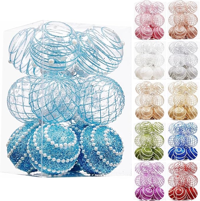 12CT Christmas Ball Ornaments Baby Blue Shatterproof Clear Large Plastic Christmas Tree Decoration, Delicate Hanging Ornaments for Xmas Party, Wedding, Holiday and Home Décor(70mm/2.76")