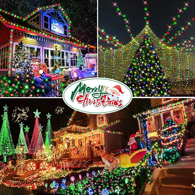 Hezbjiti 1000 LED 403 FT Christmas String Lights Outdoor, 8 Lighting Modes IP44 Waterproof Fairy Lights with Timer and Dimmable Function for Home Party Tree Decorations (Red+Green, Clear Wire)