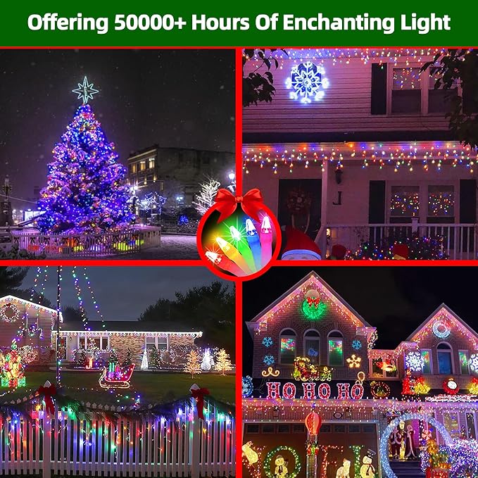 1296 LED Outdoor Christmas Lights with 288 Drops, 131FT ChristmasLights with 8 Modes Timer, Christmas Twinkly Lights IP44 Waterproof for Eaves Yard Room Holiday Wedding Party Decor (Multicolor)