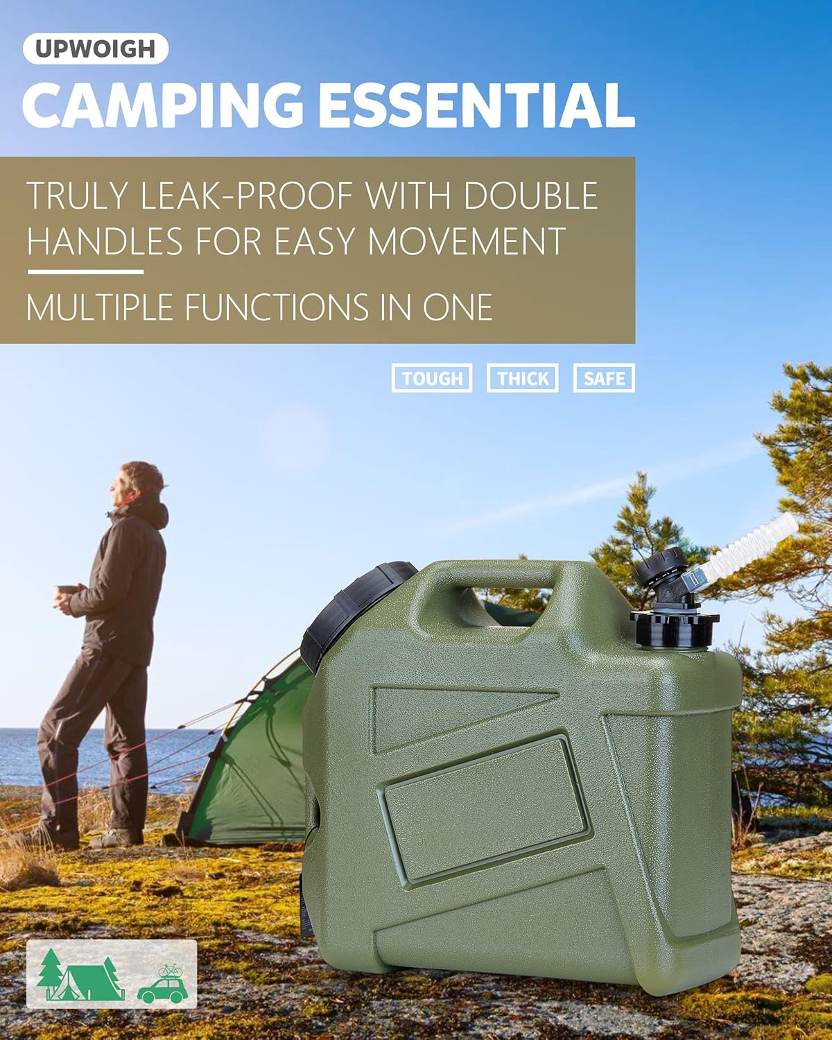 UPWOIGH Camping Water Container, 2.6 Gallon Small(13.1x12x5.3in) Water Containers Jug, Truly No Leakage Water Storage, Green Water Tank,BPA Free Portable Emergency Water Can for Camping, Hiking