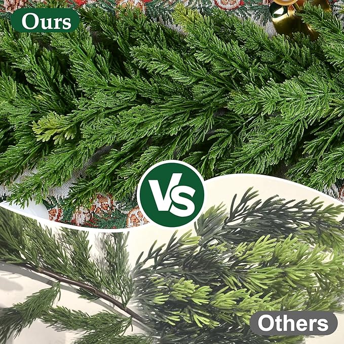 6.2FT Christmas Cedar Garland Artificial Real Touch Greenery with Thick and Lush Soft Pine Needles, Realistic Faux Green Garlands for Mantle Fireplace Table Indoor Outdoor Christmas Decorations