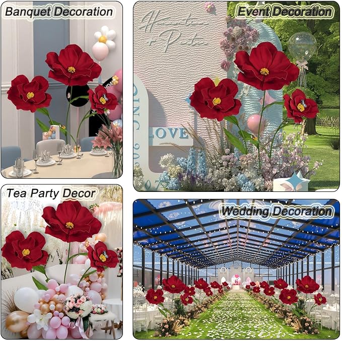 5.8 Ft Giant Artificial Flowers for Decoration,Large EVA Flower Decor,Wedding Arrangements, Birthday Party Banquet Background,Hotel,Office,Window Display(Wine)