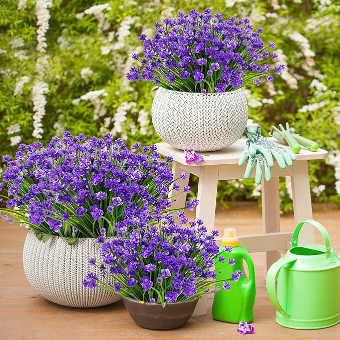 AmyHomie 20 Bundles Artificial Flowers for Outdoor Outside Spring Summer Decoration UV Resistant Faux Flowers No Fade Fake Plastic Plants Garden Porch Window Box Decorating