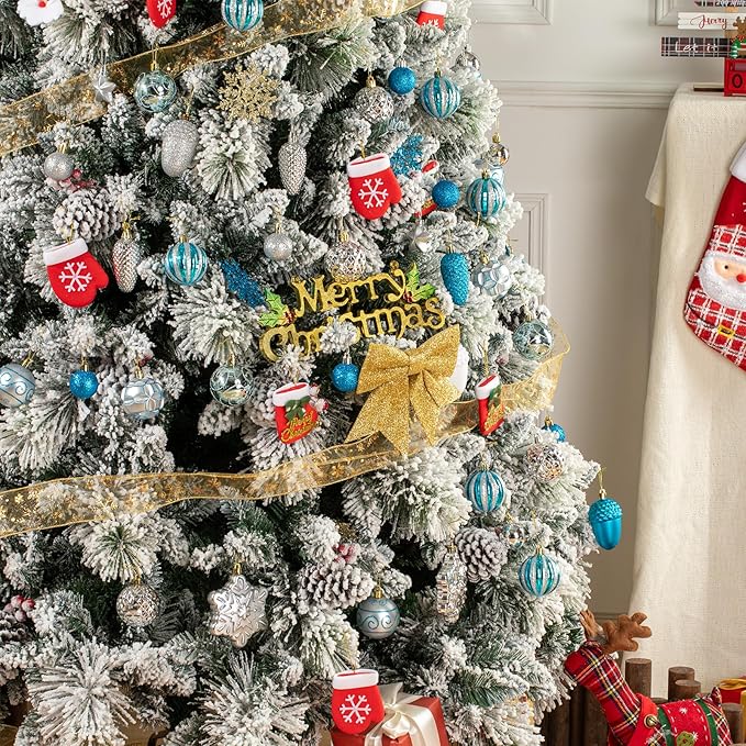 110Pcs Christmas Ball Ornaments Set, Assorted Blue and Silver Christmas Ornaments for Xmas Tree, Shatterproof Plastic Baubles Hanging Decorations for Holiday/Party/Wedding