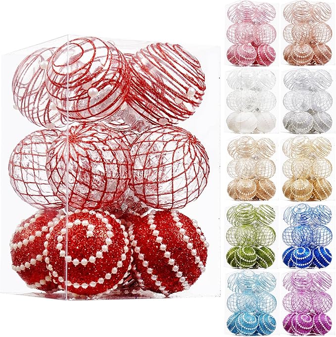 12CT Christmas Ball Ornaments Red Shatterproof Clear Large Plastic Christmas Tree Decoration, Delicate Hanging Ornaments for Xmas Party, Wedding, Holiday and Home Décor(70mm/2.76")
