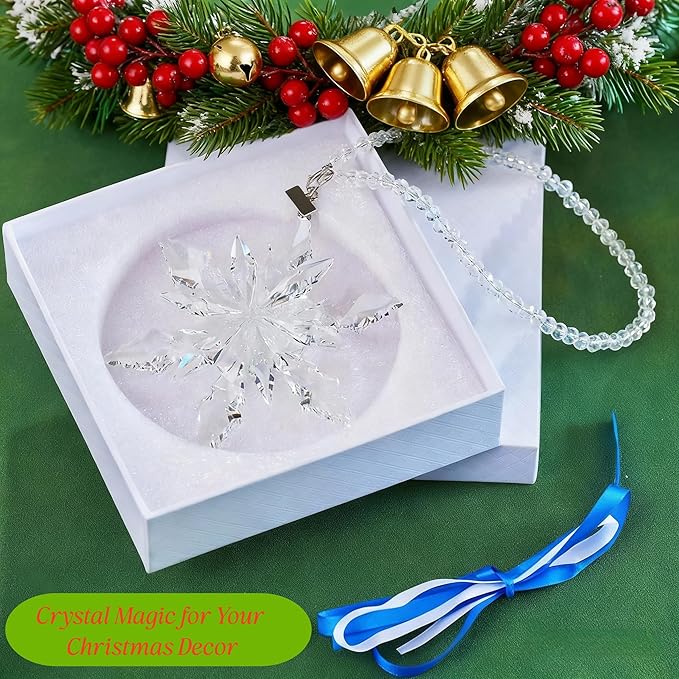 Luxury Crystal Christmas Snowflake Ornaments Christmas Tree Hanging Decorations Gifts for Women Girls Family Friends (Clear)