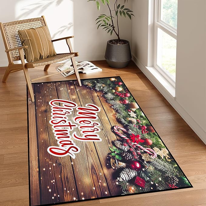 2' X 3' Christmas Area Rugs,Xmas Wood Grain Non-Slip Washable Rug Indoor Rugs Floor Mats Carpet for Living Room Bedroom Dining Room Home Decor,23.6" X 35.4"