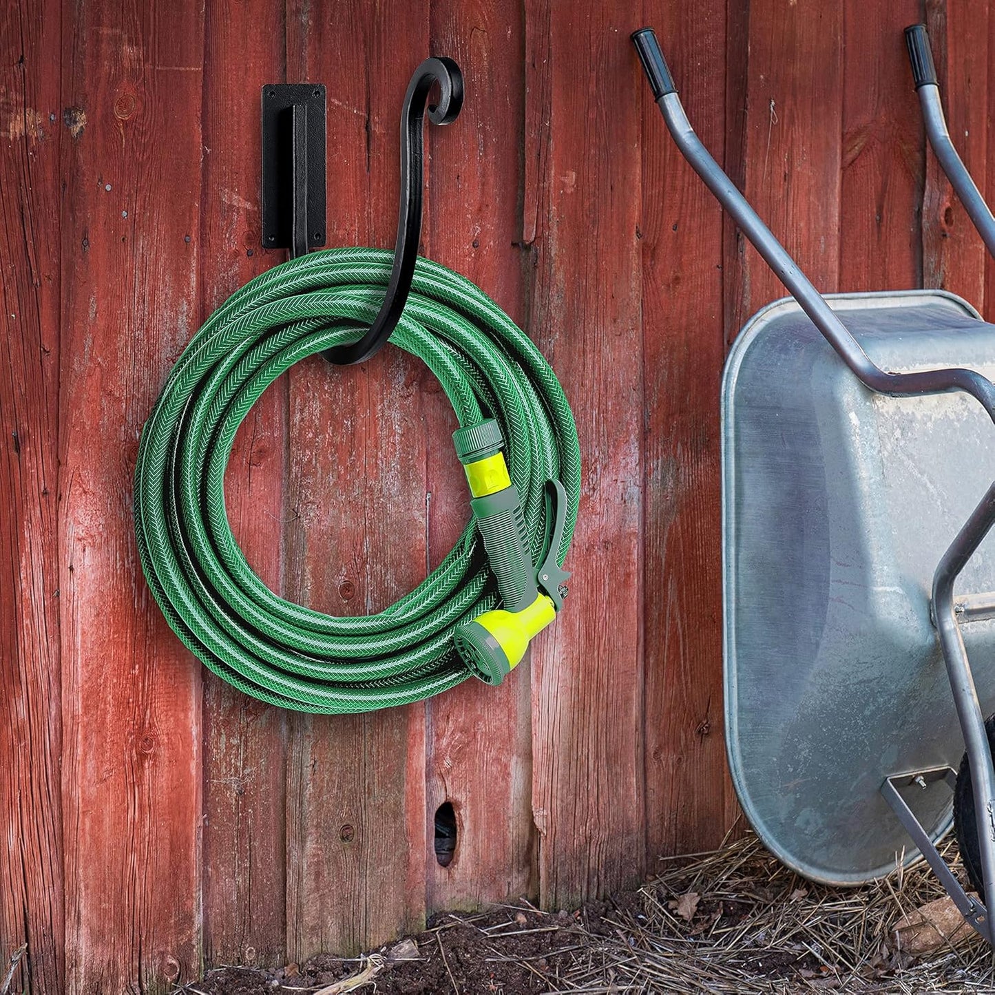 Hose Holder Wall Mount (Metal/8-Inch) Heavy-Duty Garden Hose Hanger Outdoor, Hand-Forged Hose Rack Mount