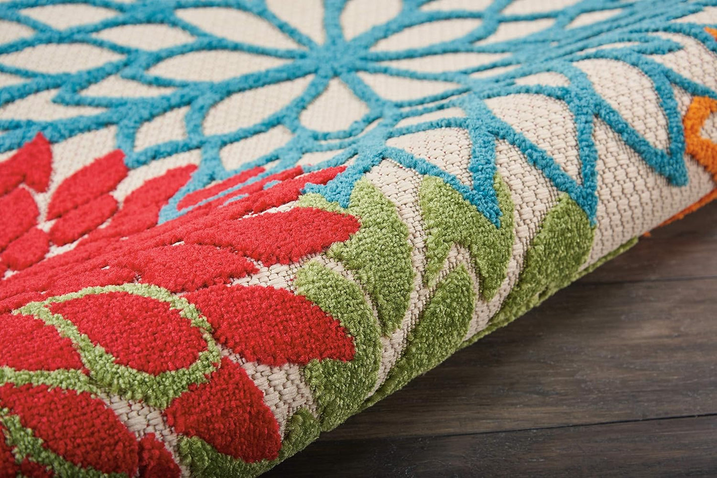 Nourison Aloha Indoor/Outdoor Green 4' x Round Area-Rug, Tropical, Botanical, Easy-Cleaning, Non Shedding, Bed Room, Living Room, Dining Room, Deck, Backyard, Patio (4 Round)