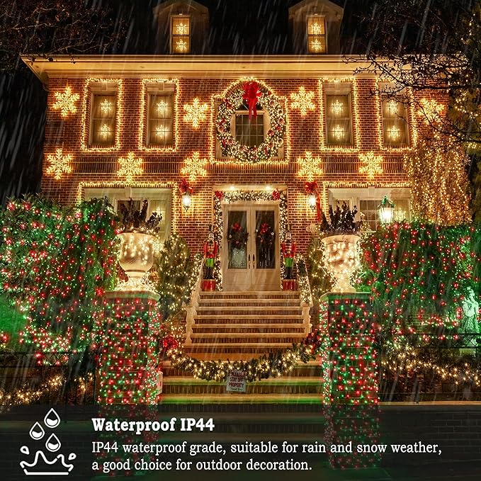 KNONEW Outdoor Christmas Lights 500 LED 197ft String Lights 8 Modes & Memory Fairy Light Plug in Waterproof LED String Lights for Xmas Yard Tree Wedding Decoration (Red and Green)
