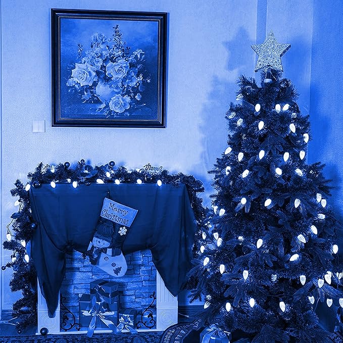 Dazzle Bright C9 Waterproof Blue Christmas Lights, 50 LED, 33ft Long, Indoor Outdoor Use