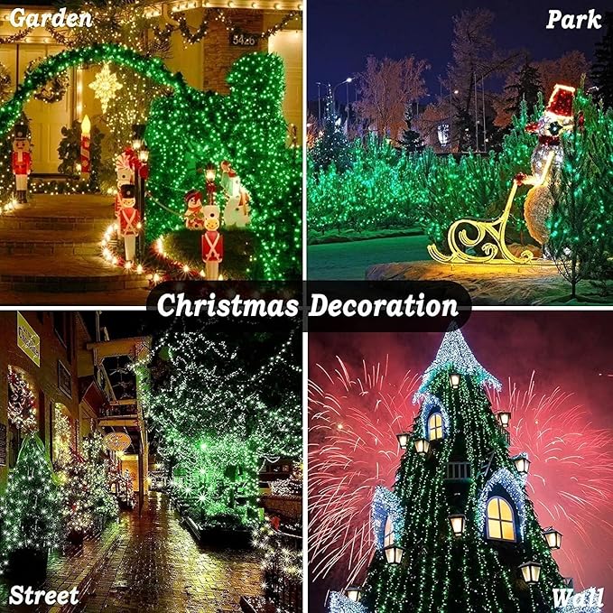 KNONEW 600ft 1500 LED String Lights Outdoor Christmas Lights 8 Modes & Timer Fairy Light Plug in Waterproof LED String Lights for Xmas Yard Tree Wedding Party Holiday Decorations (Green)
