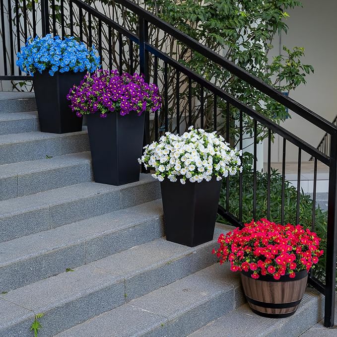 Artificial Faux Flowers for Outdoor 16 Bundles Boxwood Fake Morning Glory for Planter,UV Resistant Fake Flowers for Home Porch Patio Outside(White)