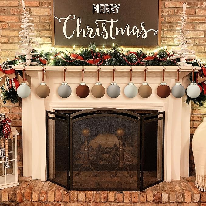 12 Pcs Neutral Matte Christmas Ball Ornaments 2.4 Inch Rustic Boho Terracotta Tan Gray Ivory Xmas Bulbs Ornament Vintage Xmas Baubles Modern Christmas Decor for Tree Farmhouse Holiday Decor