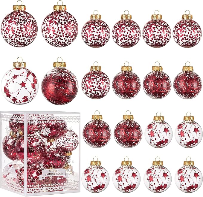 Christmas Ornaments Ball Set-Shatterproof Clear Plastic Decorative Baubles for Xmas Tree House Holiday Wedding Party Decoration,20pcs Red