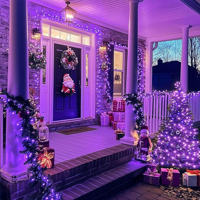 JMEXSUSS 600LED Purple Solar Halloween Lights, 206.7ft Solar String Lights Outdoor Waterproof, 8 Modes Purple Christmas Lights for Outside Yard Patio Tree Garden Xmas Halloween Decor