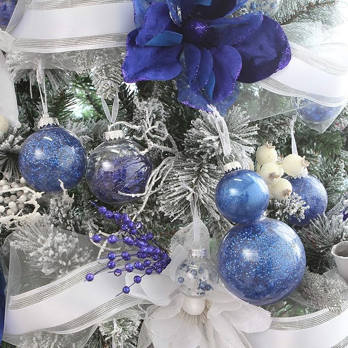 Sea Team Shatterproof Clear Plastic Christmas Ball Ornaments Decorative Xmas Balls Baubles Set with Stuffed Delicate Decorations (60mm/2.36 inch 30-Pack, Royal Blue)