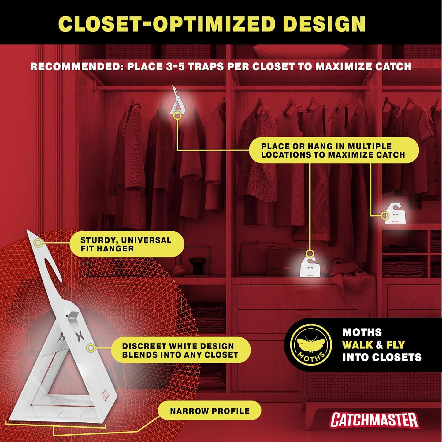 Catchmaster Premium Clothes Moth Traps, Hardwood Patterned Sticky Odorless Glue Traps 6PK, Pheromone Attractant, for Closets Wardrobes Cabinet Drawers & Carpet, PheroGuard Technology, Trap Moths