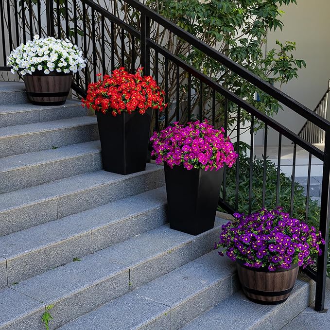 Artificial Faux Flowers for Outdoor 16 Bundles Boxwood Fake Morning Glory for Planter,UV Resistant Fake Flowers for Home Porch Patio Outside(Magenta)