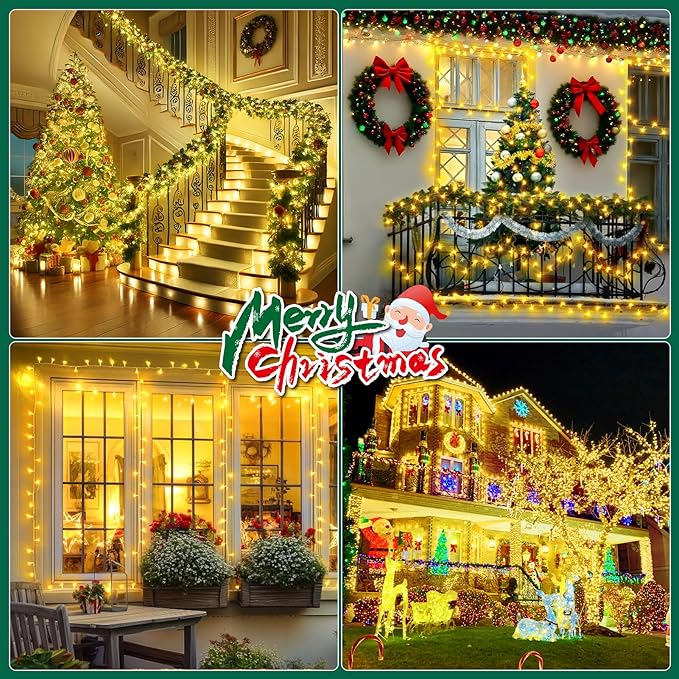 Heceltt Christmas Lights Outdoor, 125FT 350 LED String Lights 8 Modes and Timer Memory Function Twinkle Fairy Lights Waterproof Plug in for Xmas Tree Wedding Party Holiday Decor(Warm White)