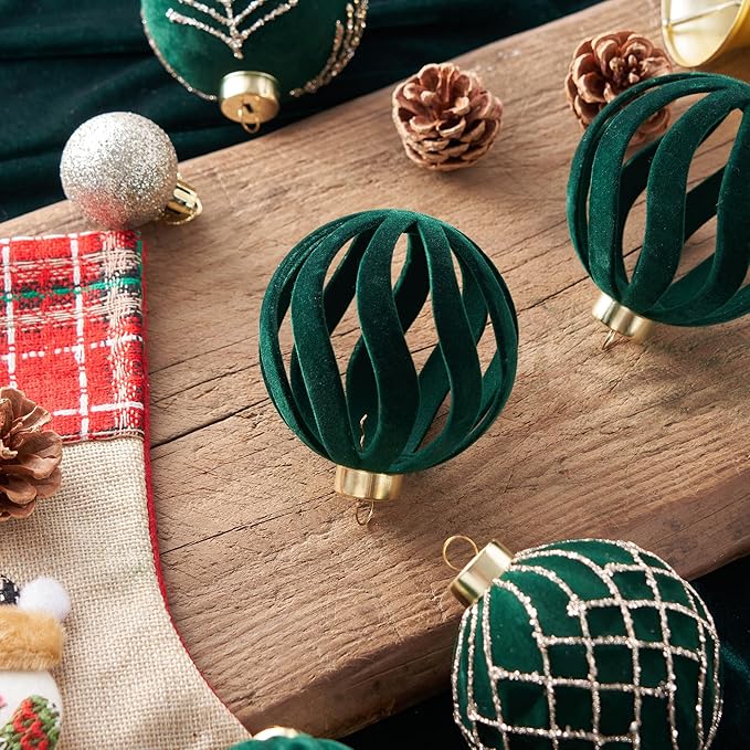 Christmas Ball Ornaments, Green Xmas Decor, 12-Pcs Hand-Painted Shatterproof Decor Set, Multi-Color Christmas Tree Decorations, Perfect for Holiday Decor