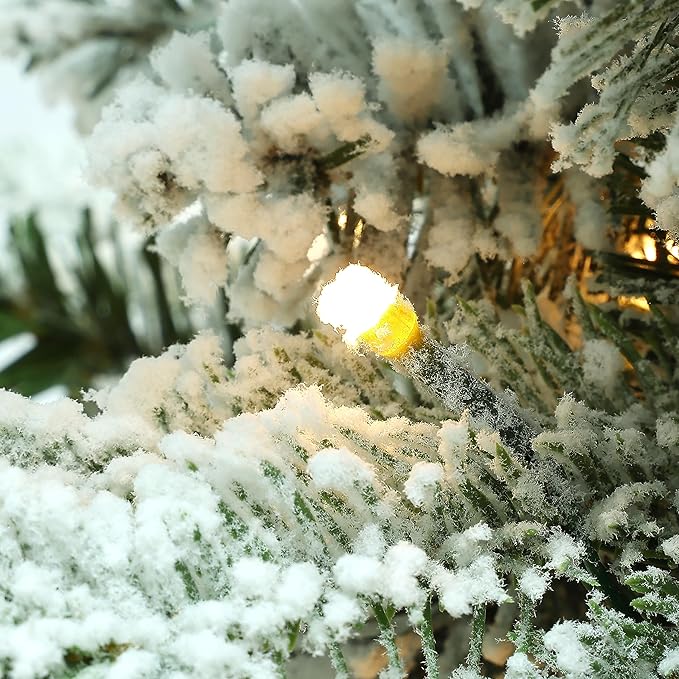 LuxenHome 4FT Small Potted Christmas Tree, Battery Operated Flocked Christmas Tree with 70 LED Lights, Prelit Artificial Xmas Trees with Pot, Lighted Pine Tree for Indoor, Outdoor Holiday Display