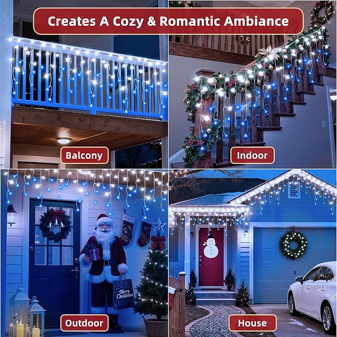 670 LED 66ft Christmas Lights with 148 Drops, 12 Lighting Modes Blue & White Christmas Decoration Twinkling Lights Dimmable, Timer Outdoor Waterproof Fairy Lights for Indoor Garden House Eaves Roof