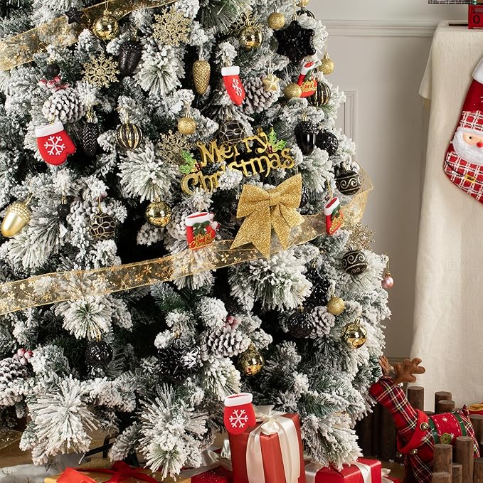 Black & Gold 110Pcs Christmas Ball Ornaments Set, Assorted Christmas Ornaments for Xmas Tree, Shatterproof Plastic Baubles Hanging Decorations for Holiday/Party/Wedding