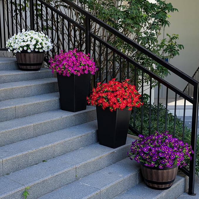 Artificial Faux Flowers for Outdoor 16 Bundles Boxwood Fake Morning Glory for Planter,UV Resistant Fake Flowers for Home Porch Patio Outside(Red)