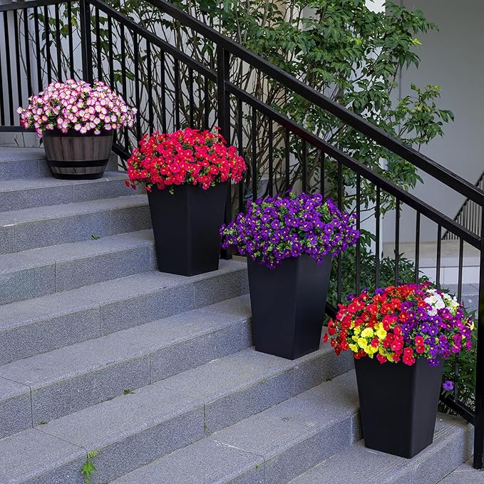 Artificial Faux Flowers for Outdoor 16 Bundles Boxwood Fake Morning Glory for Planter,UV Resistant Fake Flowers for Home Porch Patio Outside(Purple)