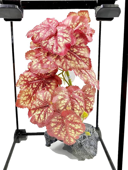Woyrise Reptile Plants, Terrarium Hanging Plants Vines for Reptile Tank, Amphibian Habitat Leaves Decor with Suction Cup for Bearded Dragon Lizard Snake Gecko Frog Hermit Crab - 2Pcs Pink Heuchera