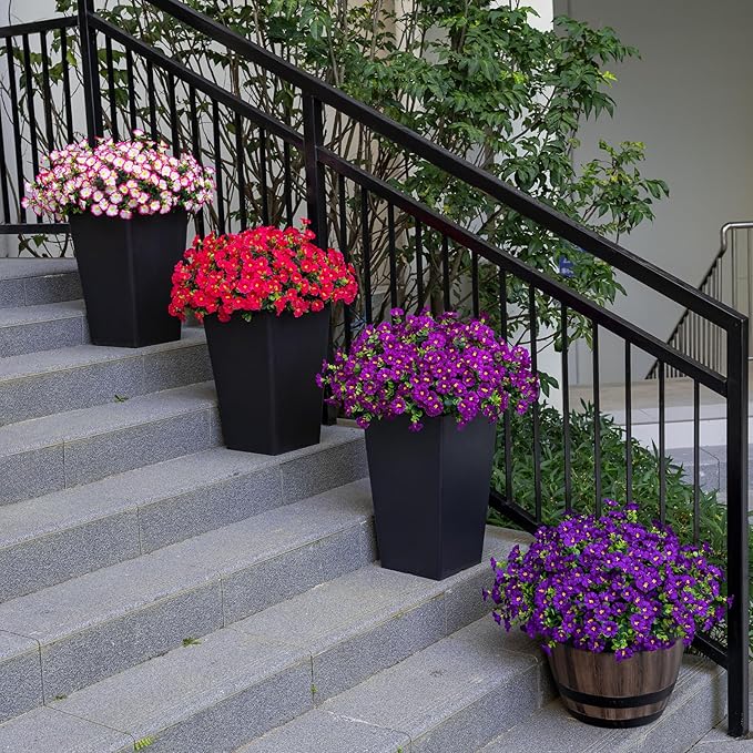 Artificial Faux Flowers for Outdoor 16 Bundles Boxwood Fake Morning Glory for Planter,UV Resistant Fake Flowers for Home Porch Patio Outside(Fuchsia)