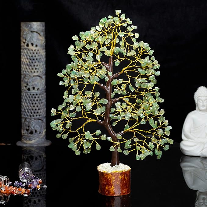 Green Jade Chakra Tree of Life Crystal Tree for Positive Energy, Feng Shui Home Decor - Handmade Gemstone Tree, Money Tree Bonsai - Green Healing Crystals, Wealth & Good Luck Stones Spiritual Gift