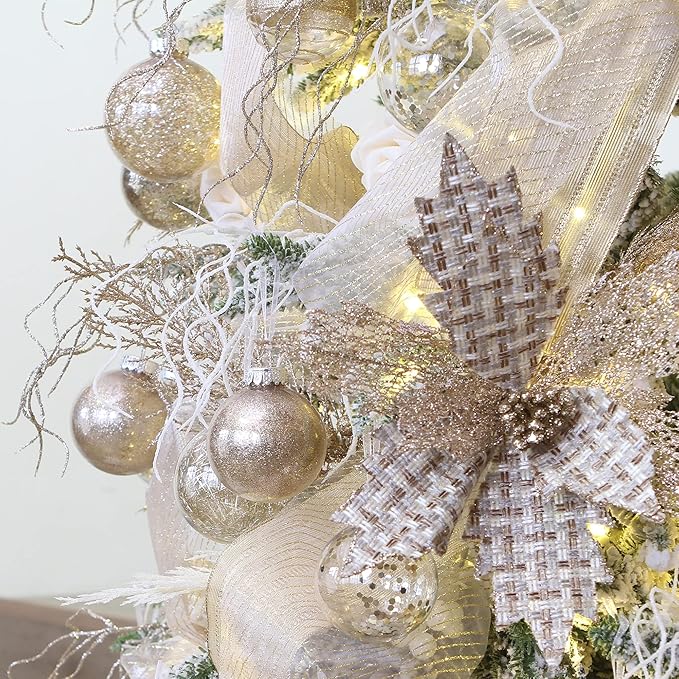 Sea Team Multi-Size Shatterproof Clear Plastic Christmas Tree Ball Ornaments Set, Decorative Hanging Transparent Xmas Baubles with Stuffed Delicate Decorations (48 Counts, Champagne)