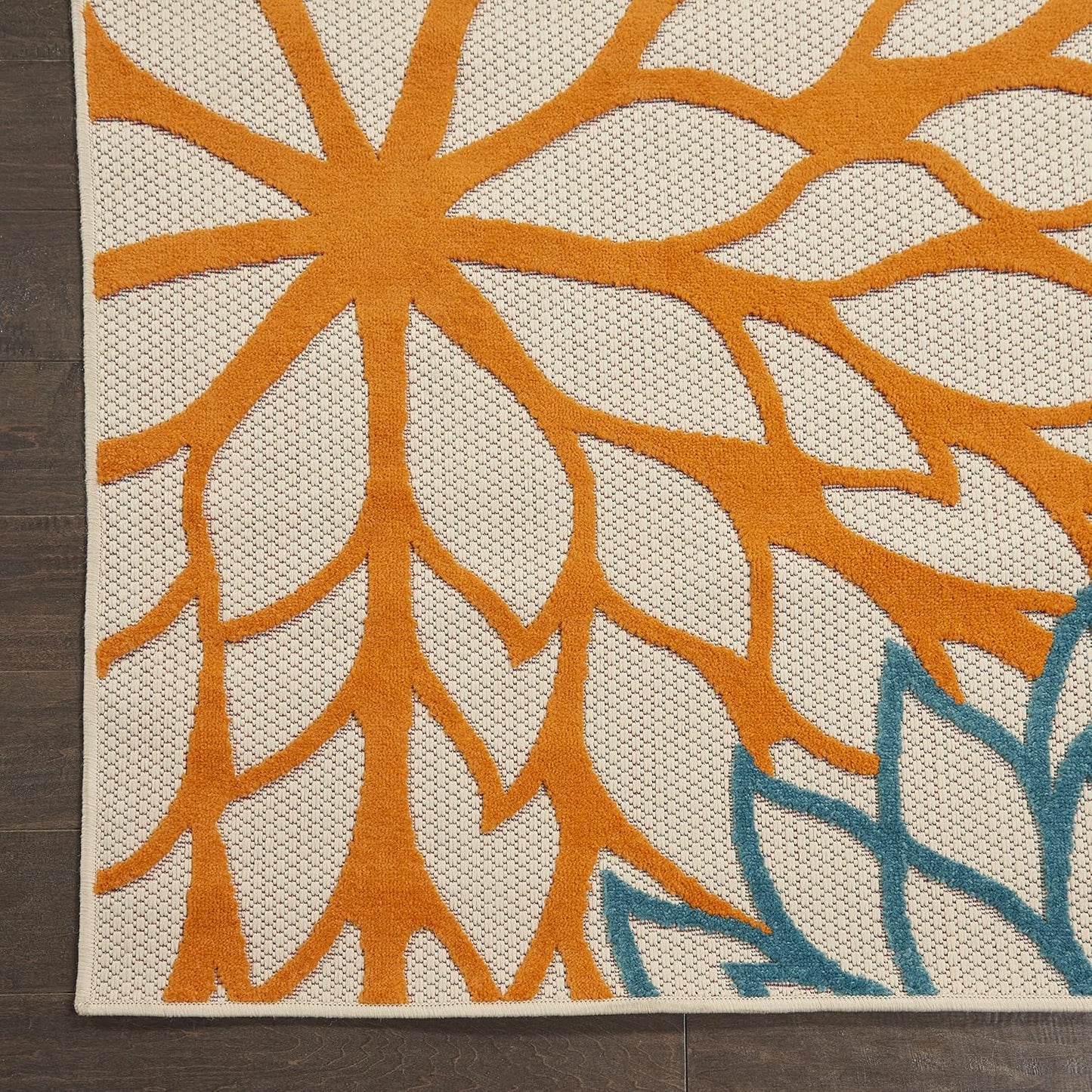 Nourison Aloha Indoor/Outdoor Green 2'8" x 4' Area Rug, Tropical, Botanical, Easy Clean, Non Shedding, Bed Room, Living Room, Dining Room, Deck, Backyard, Patio (3x4)