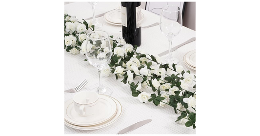 41FT White Rose Flower Garland for Elegant Home & Event Décor