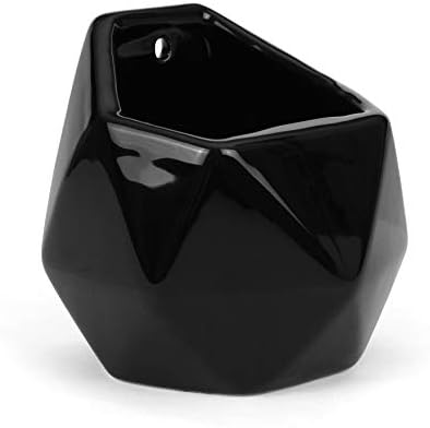 Milltown Merchants Succulent Wall Planter - Black Ceramic Mounted Planter - Succulent Plant Pot - Hanging Vase for Living Wall (1 Pack/Geometric/Black)