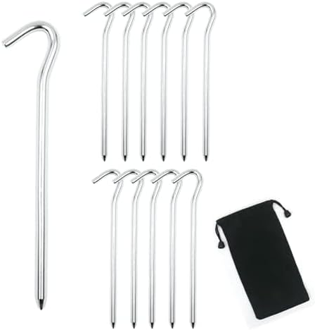 12Pcs Aluminium Tent Stakes for Sand,Beach Camping-7 Inch Long Metal Inflexible Steel Ground Stakes Tent for Outdoor Trip Hiking Gardening (Silver 12Pack)