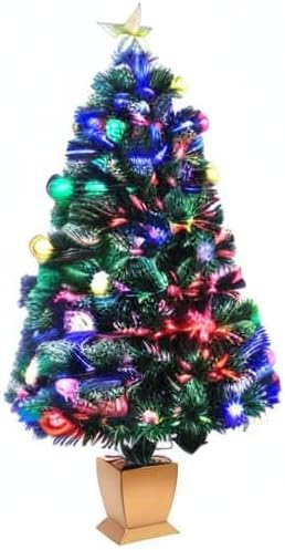 3ft Green Fiber Optic Christmas Tree,Prelit Artificial Tabletop mini Christmas Tree,Star,Butterfly and Ball Ornaments for Best Holiday Home Decorations