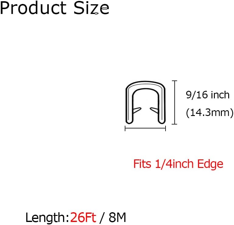 Rubber Edge Trim Black 26Feet, Fits 1/4” Edge, Flexible U Shape Seal Strip for Sharp/Rough Surfaces, Cars, Trucks, Boats