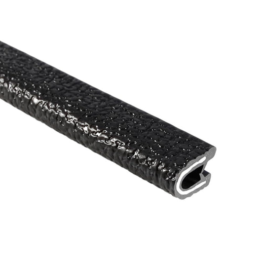 TRIM-LOK Edge Trim - Fits 1/8" Edge, 7/16” Leg Length, 100’ Length - Dual Gripping Fingers - Black, Pebble Texture - Flexible PVC Edge Protector