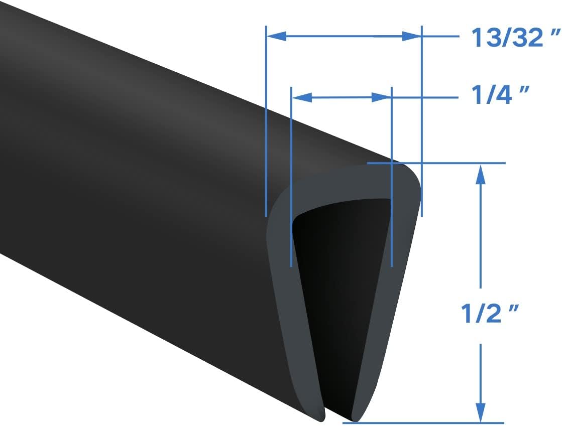 Rubber Edge Trim, 1/4" U Channel Edge Trim, Edge Protector for Plywood, Glasses or Flexiglasses, 1/4 in Flexible U Shaped Gasket, Black Color, Length 20 Ft