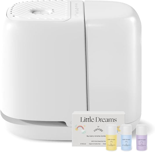 Canopy Nursery Humidifier 2.0, White, 36 HR Run Time, 2.5L Capacity Tank - Sleep Lights, White Noise, Clean Aroma Diffusion - Promote Deep Sleep & Happy Skin - Humidifier, Filter & Aroma Kit