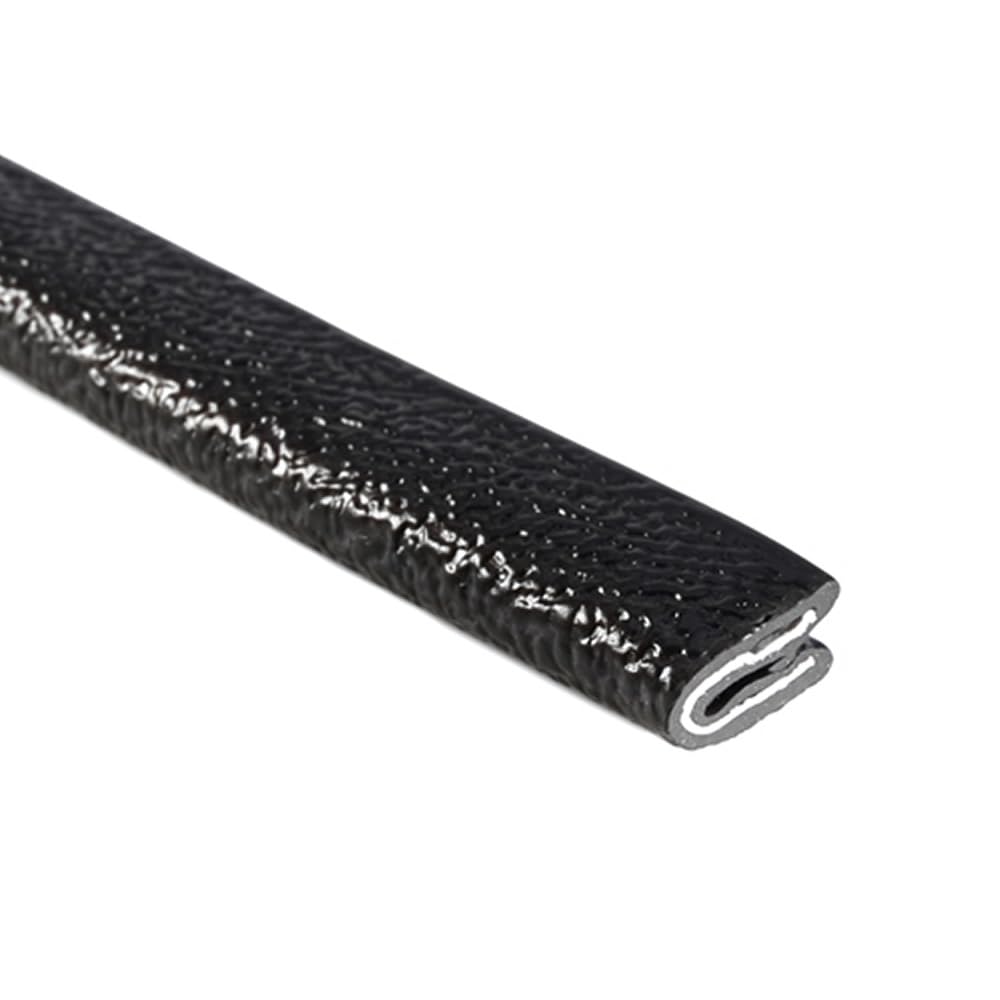 TRIM-LOK Edge Trim - Fits 1/16" Edge, 3/8" Leg Length, 100’ Length - Single Gripping Finger - Black, Pebble Texture - Flexible PVC Edge Protector