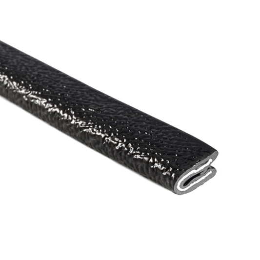 TRIM-LOK Edge Trim - Fits 1/16" Edge, 3/8" Leg Length, 100’ Length - Single Gripping Finger - Black, Pebble Texture - Flexible PVC Edge Protector