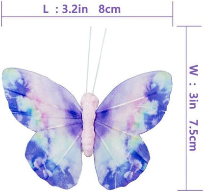 Berfutall- Spring Feather Butterfly Decorations Set 6 Color of 12pcs Vibrant Multi Colored Craft Butterflies on Clip .Party Home Decor Floral Pics