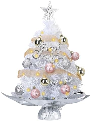 Small Mini Table top Christmas Tree with 50 LED Lights 24 Inch /2FT Little Prelit Christmas Tree Decorated Gift Boxes and Hanging Ornaments for DIY Christmas Decoration
