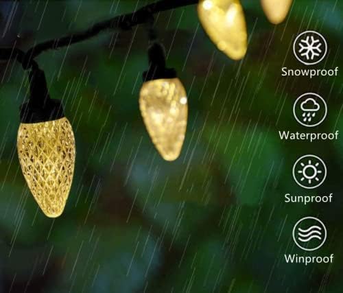 KAQ 2PK 100LED Warm White C9 Christmas Lights Waterproof Indoor Outdoor, 98FT Extendable C9 String Lights Plug in with 13 Lighting Modes, Christmas Decorations for Party Patio, Outside Yard Decor